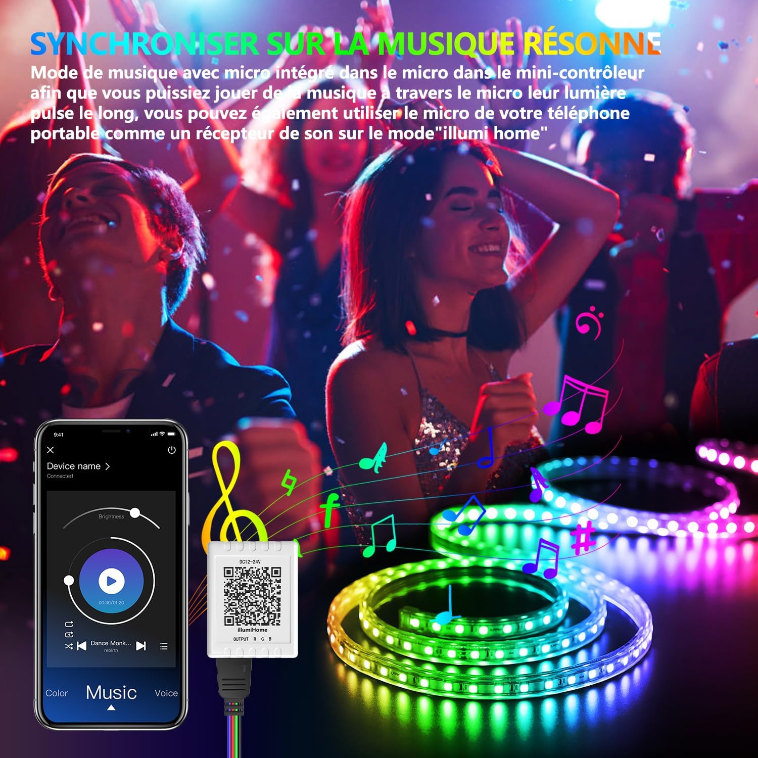 Nexillumi Led Lights for Bedroom 100ft Music Sync Color Changing Led Strip Lights Smart with Remote and App Control Built-in Mic for Party Home Room Decor Luces LED para Cuarto - Image 3