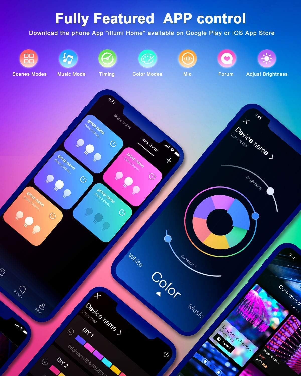 Nexillumi Led Lights for Bedroom 100ft Music Sync Color Changing Led Strip Lights Smart with Remote and App Control Built-in Mic for Party Home Room Decor Luces LED para Cuarto - Image 4