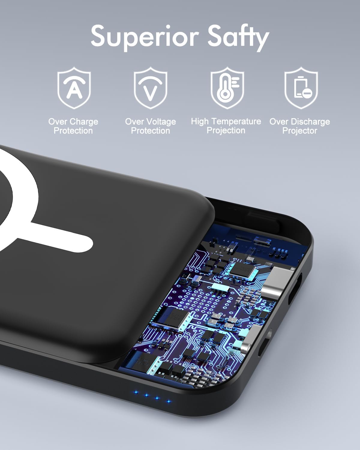 podoru for Magsafe Battery Pack, 5000mAh Magnetic Power Bank with Type-C Cable 20W PD Fast Charging Lighting Input Wireless Portable Charger for iPhone 16/15/14/13/12/ All Series-Black - Image 7