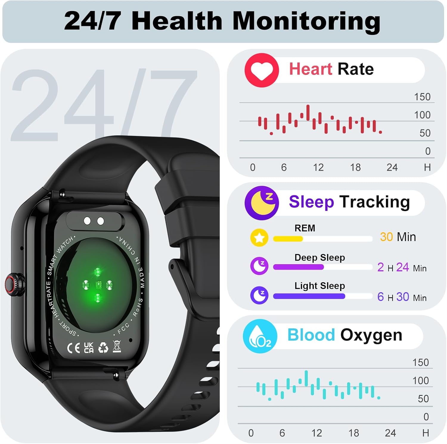 Smart Watch, 1.96" HD SmartWatch for Men Women Touch Screen Answer/Make Call, 100+ Sport Fitness Tracker IP68 Waterproof, Activity Tracker with Heart Rate SpO2/Sleep Monitor/Pedometer for Android iOS - Image 2