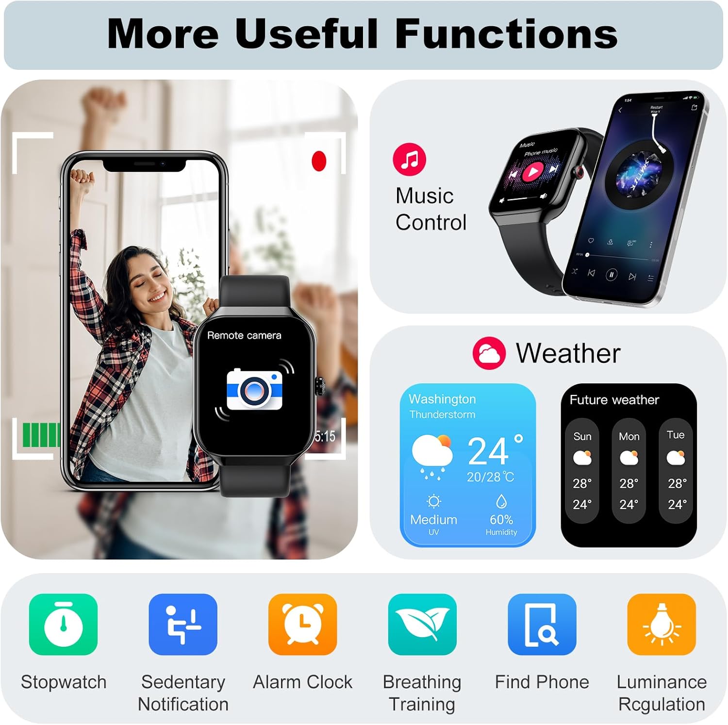 Smart Watch, 1.96" HD SmartWatch for Men Women Touch Screen Answer/Make Call, 100+ Sport Fitness Tracker IP68 Waterproof, Activity Tracker with Heart Rate SpO2/Sleep Monitor/Pedometer for Android iOS - Image 7